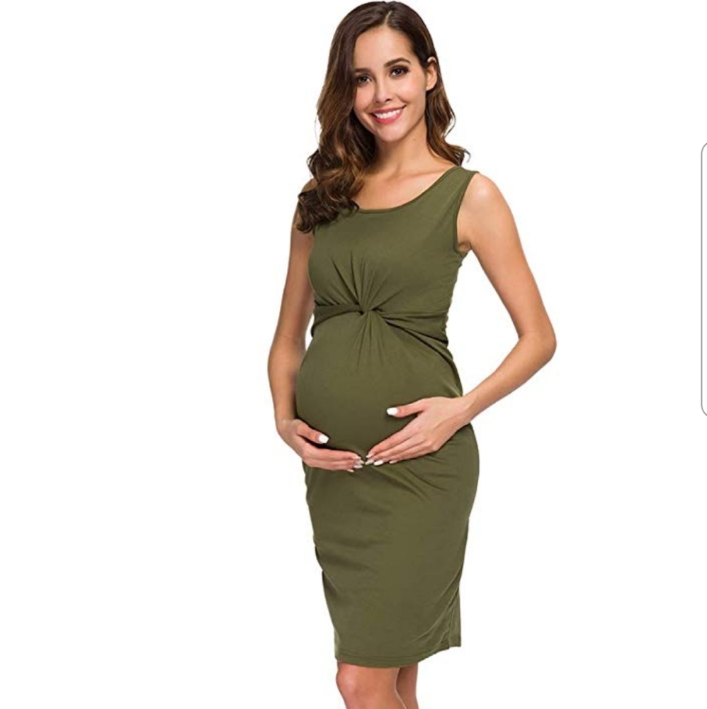 Sleeveless Bodycon Maternity Dress - olive M